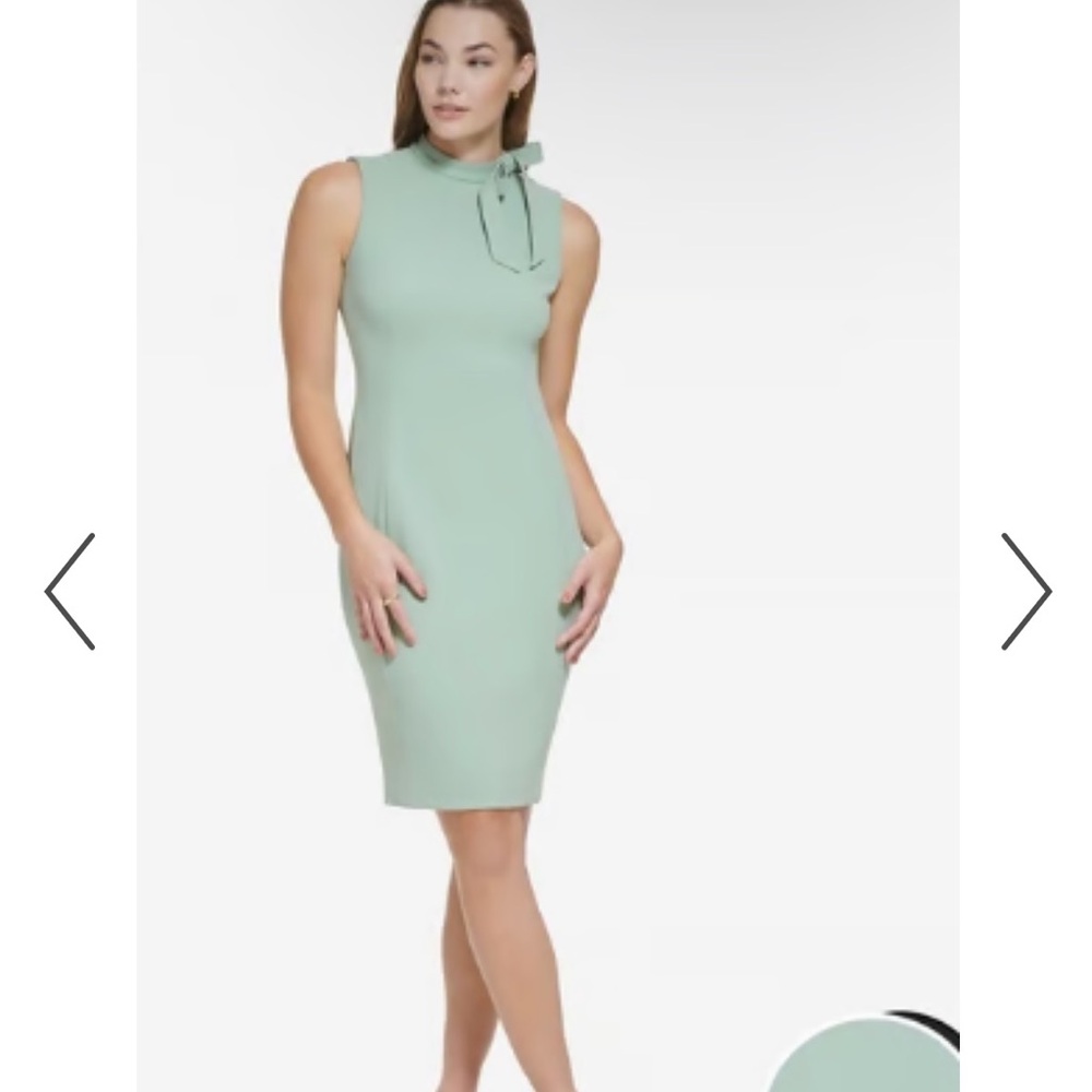 Calvin Klein Green Sleeveless Sheath Dress Mock Neck